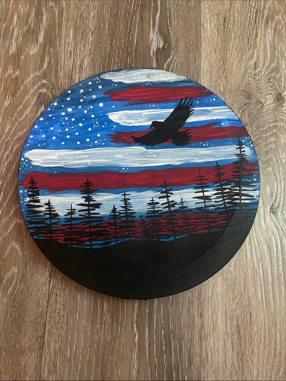 Patriotic Night Sky Round Canvas Art - Red, White & Blue